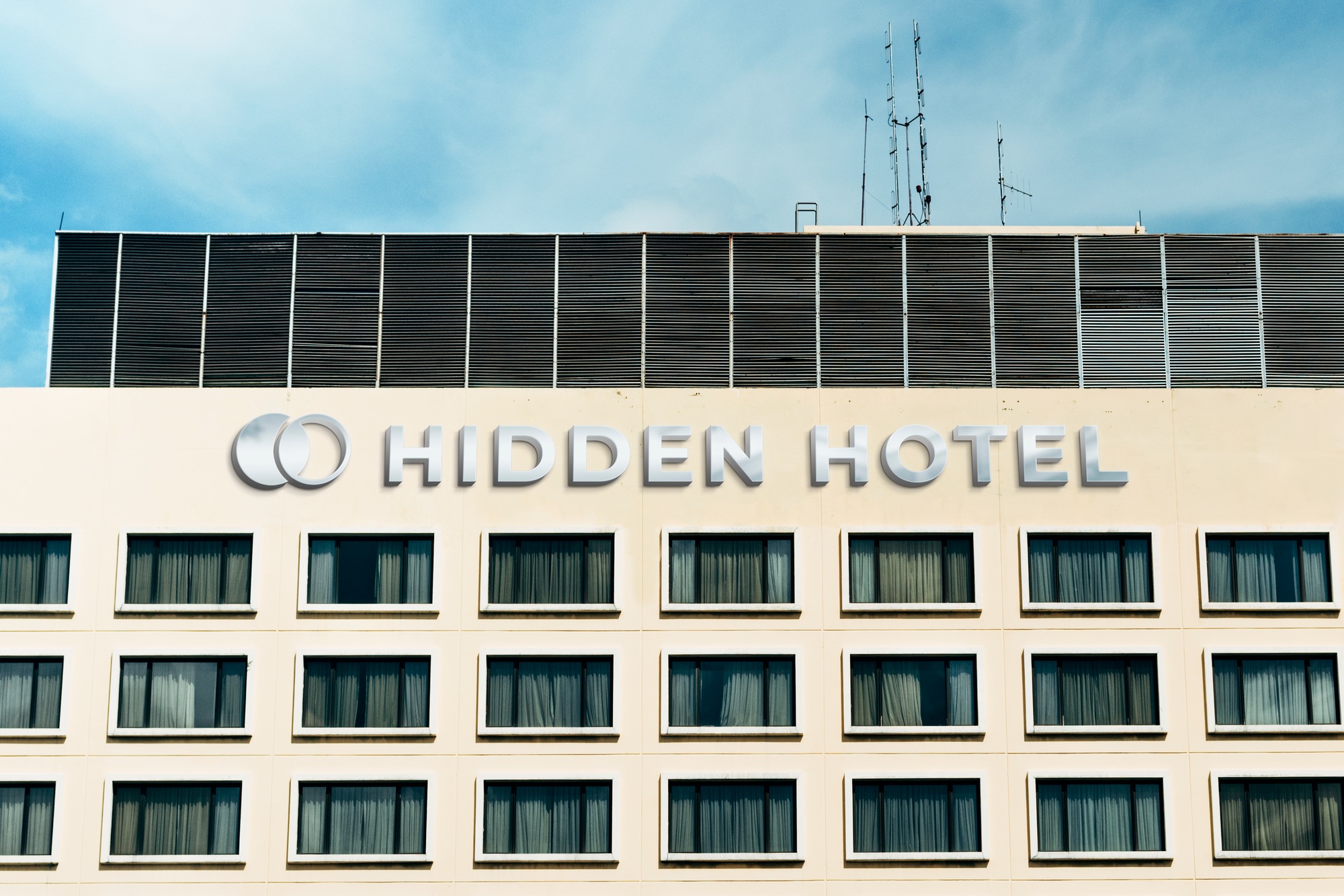 Hotel building logo, modern architecture, high quality image